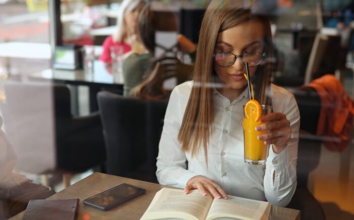 woman reading book